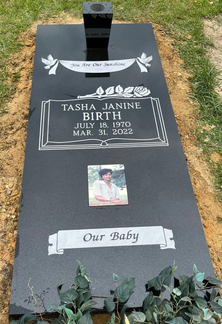 Black Granite Ledger w/ Carving and Porcelain Portrait