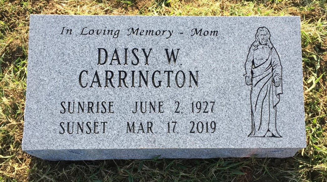 Gray Granite Bevel Marker w/ Jesus Carving