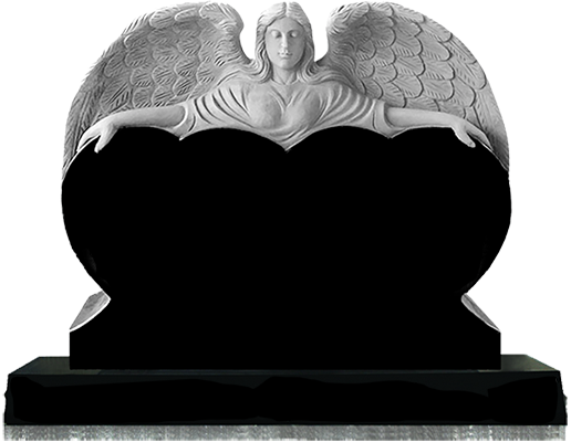 Upright Companion Headstone - Hand Carved Double Heart With Angel