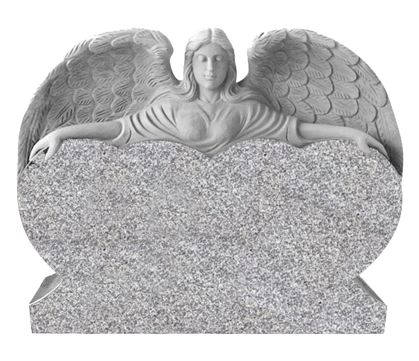 Upright Companion Headstone - Hand Carved Double Heart With Angel
