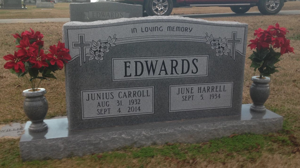 Companion Upright Headstone w/ Dogwood & Cross Carving