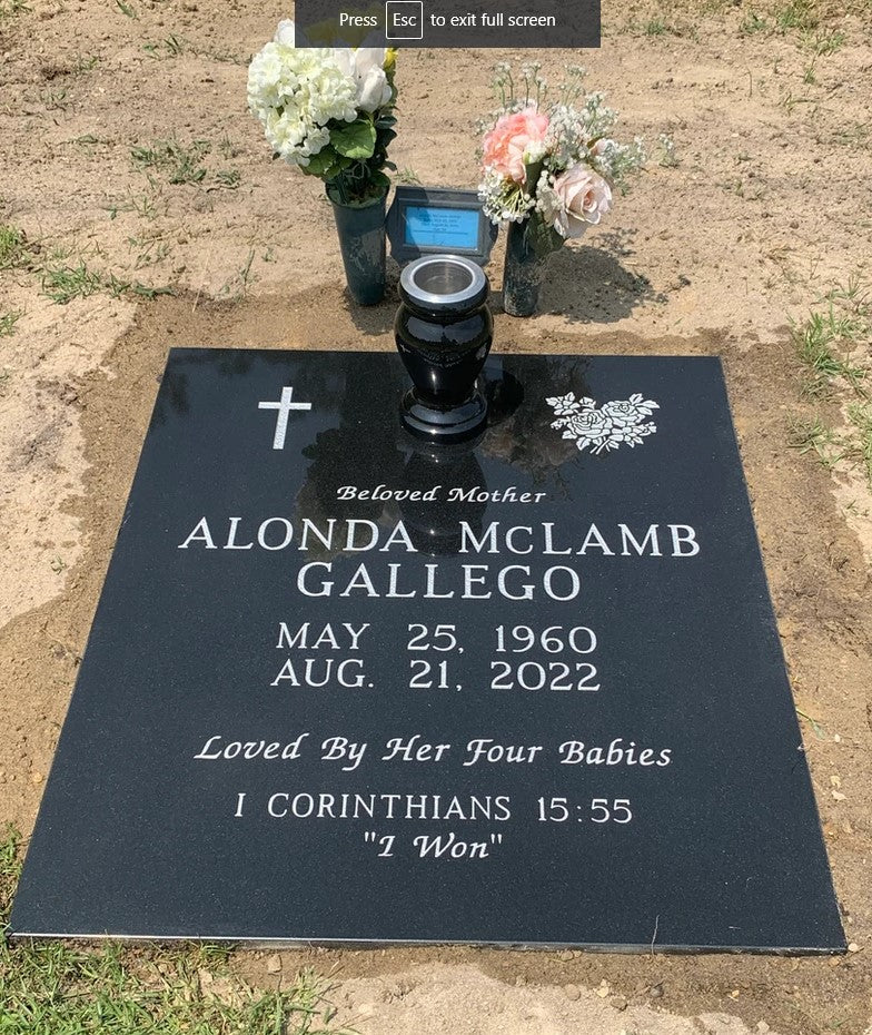 Individual Black Granite Half-Ledger w Rose & Cross Carving, Granite Vase