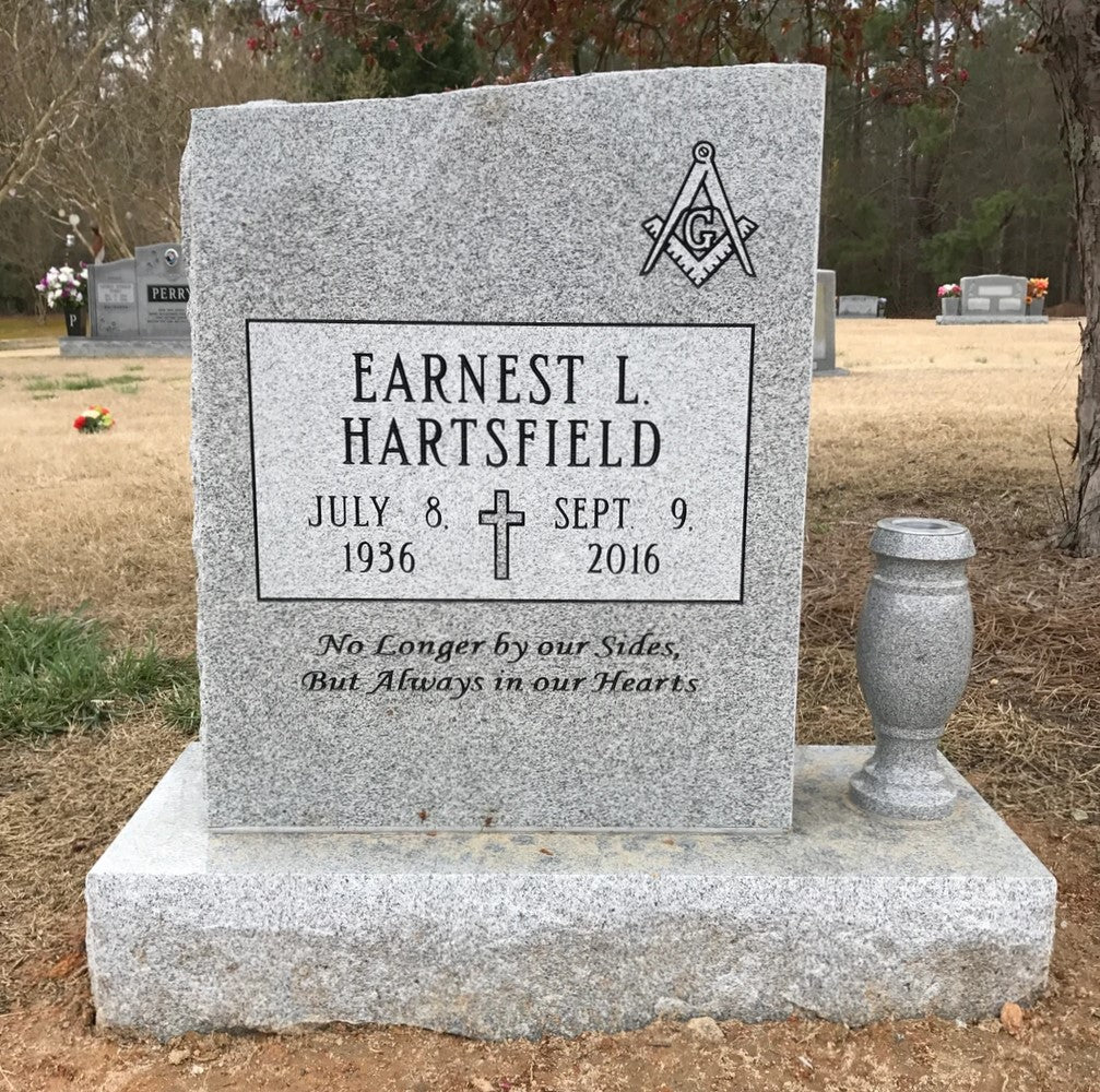 Upright Gray Granite Headstone - Half Serpentine Top w/ Vase