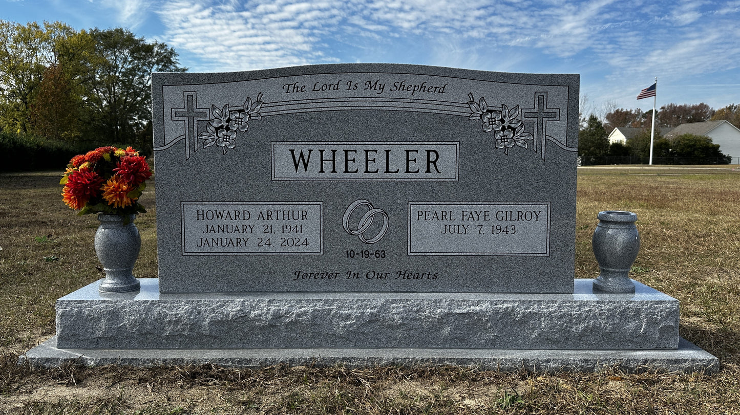 Companion Upright Headstone w/ Polished Ends, Dogwood & Cross Carving