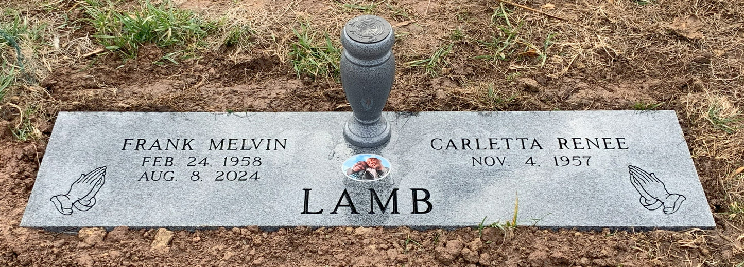 Companion Flat Marker w/ Carving, Aluminum Vase, & Portrait