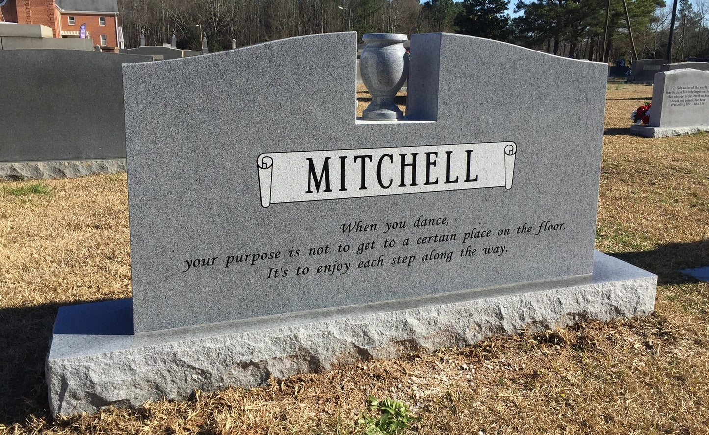 Companion Upright Headstone w/ Notch, Vase, & Taper