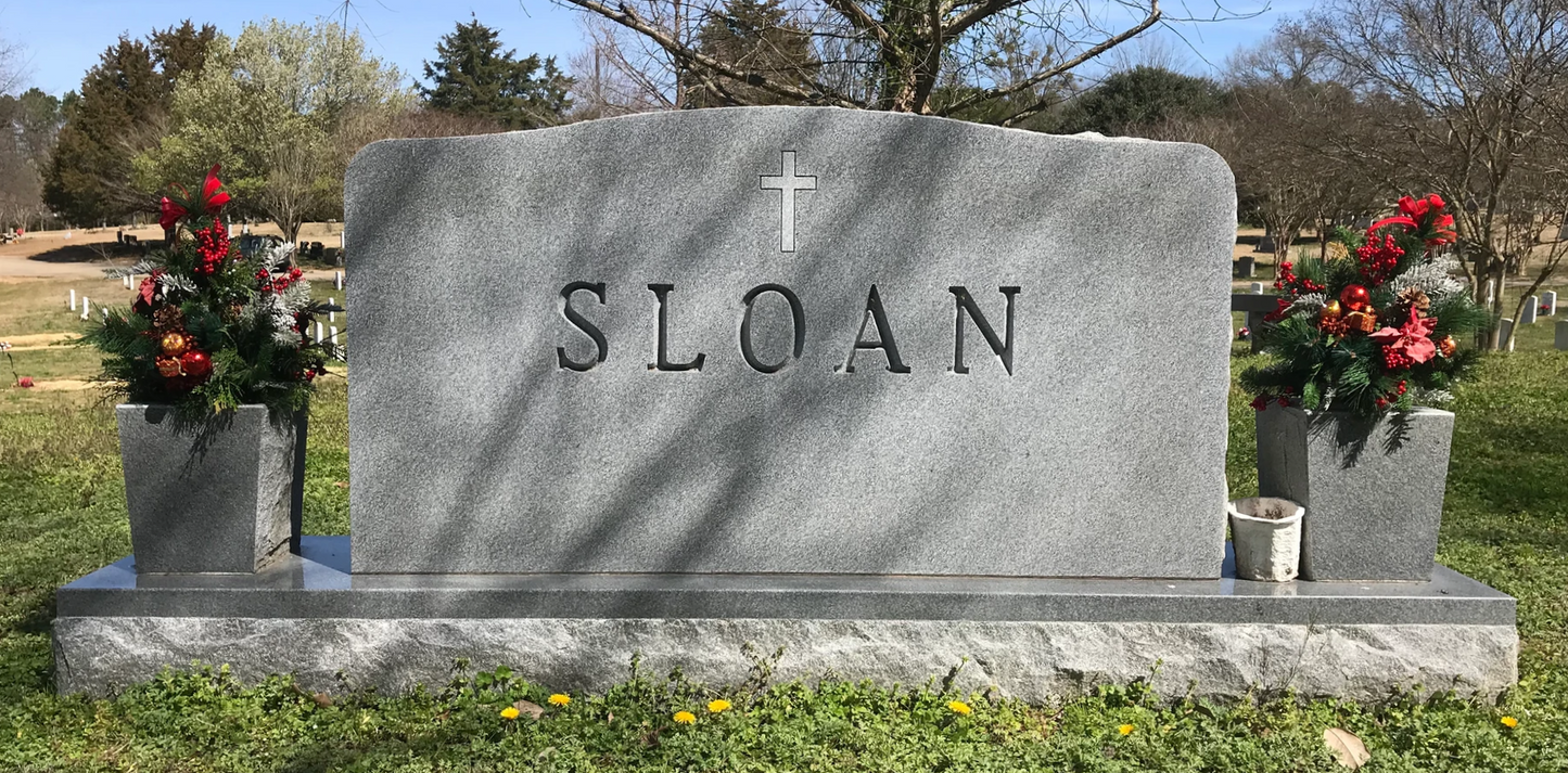 Companion Monument With Cross Carving, Rounded Corners on Tablet, Polished Margin Line Base