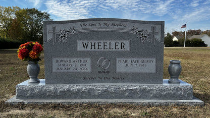 Companion Upright Headstone w/ Polished Ends, Dogwood & Cross Carving